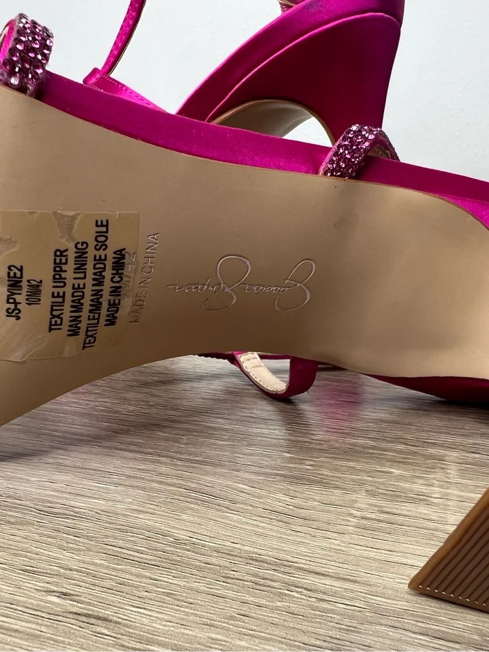 Jessica Simpson Pink Satin Rhinestone Strappy Heels Sz 10 Slingback Sandals 4.5”
